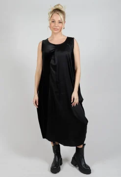 Sleeveless Dress in Ciniglia e Raso Viscosa Nero