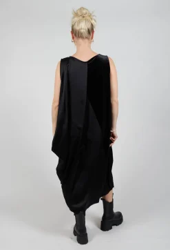 Sleeveless Dress in Ciniglia e Raso Viscosa Nero