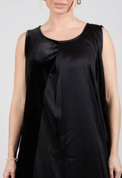 Sleeveless Dress in Ciniglia e Raso Viscosa Nero