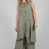 Sleeveless Dress in Lino and Tinto Freddo Olive