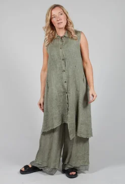 Sleeveless Dress in Lino and Tinto Freddo Olive