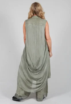 Sleeveless Dress in Lino and Tinto Freddo Olive