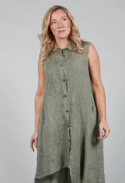 Sleeveless Dress in Lino and Tinto Freddo Olive