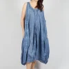 Sleeveless Dress with Balloon Hem in Navy Cloud