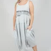 Sleeveless Dress with Lettering Motif in Grey Print