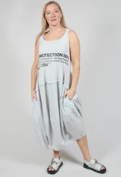 Sleeveless Dress with Lettering Motif in Grey Print