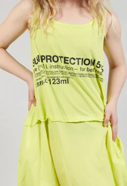 Sleeveless Dress with Lettering Motif in Sun Print