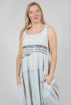 Sleeveless Dress with Lettering Motif in Grey Print