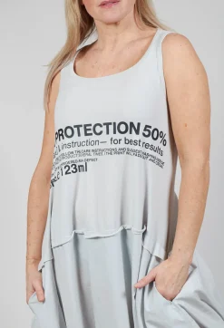 Sleeveless Dress with Lettering Motif in Grey Print