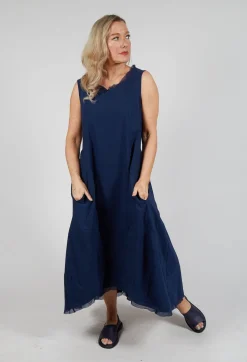 Sleeveless Dress with Mesh Edging in Navy