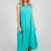 Sleeveless Dress with Mesh Edging in Aqua