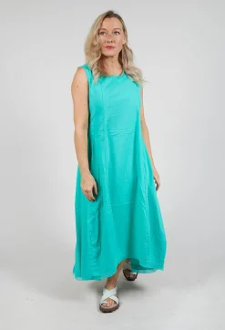 Sleeveless Dress with Mesh Edging in Aqua