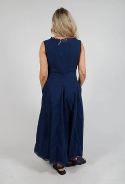 Sleeveless Dress with Mesh Edging in Navy