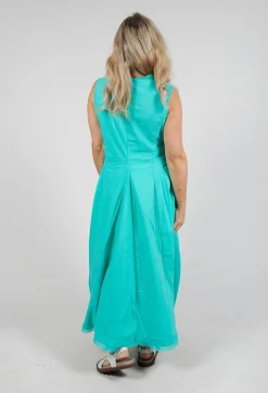Sleeveless Dress with Mesh Edging in Aqua