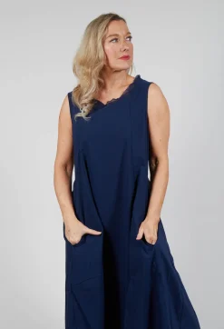 Sleeveless Dress with Mesh Edging in Navy