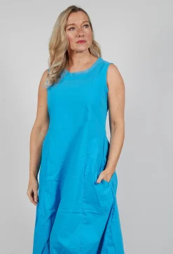 Sleeveless Dress with Mesh Edging in Malibu