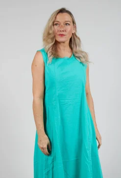 Sleeveless Dress with Mesh Edging in Aqua