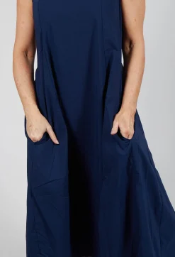 Sleeveless Dress with Mesh Edging in Navy