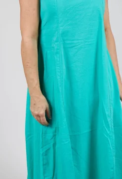 Sleeveless Dress with Mesh Edging in Aqua
