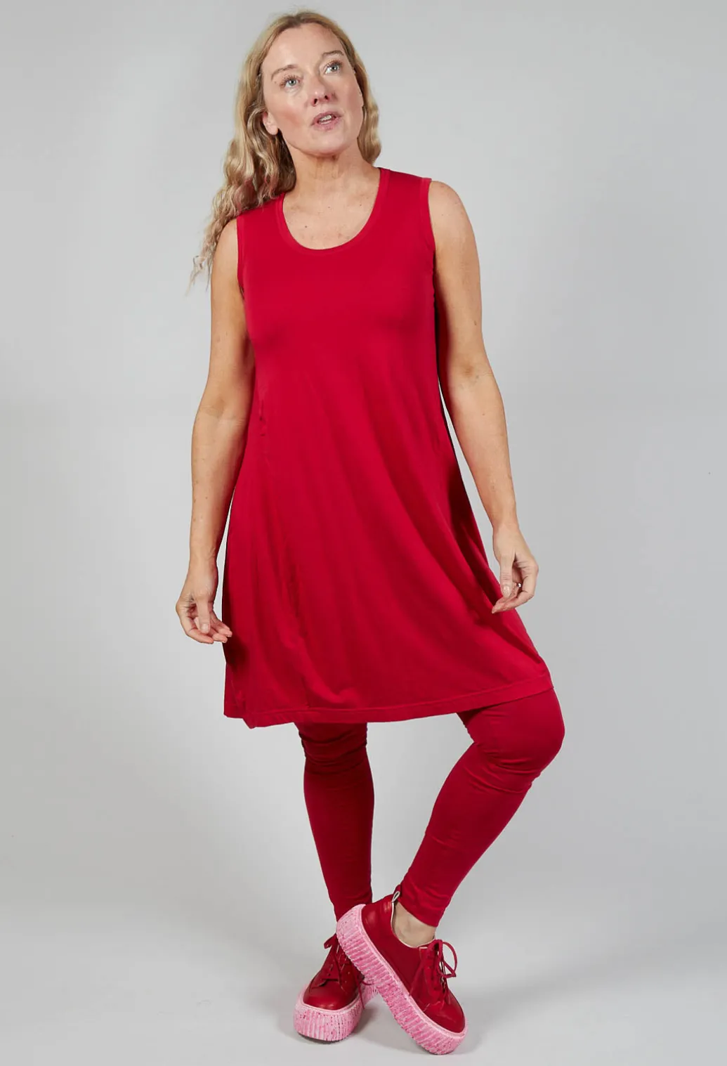 Sleeveless Jersey Dress in Chili