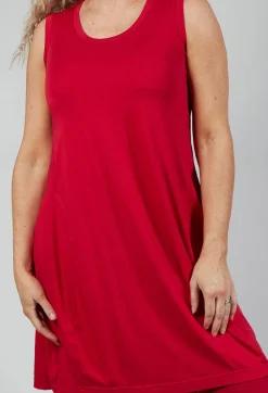 Sleeveless Jersey Dress in Chili