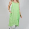 Sleeveless Jersey Dress with Asymmetric Hem in Lime