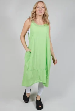 Sleeveless Jersey Dress with Asymmetric Hem in Lime