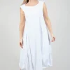 Sleeveless Jersey Dress with Tulip Hem in White