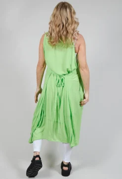 Sleeveless Jersey Dress with Asymmetric Hem in Lime