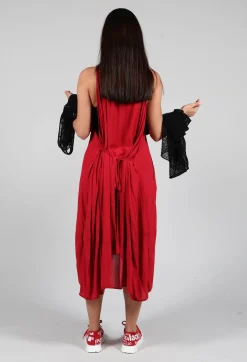 Sleeveless Jersey Dress with Asymmetric Hem in Chili