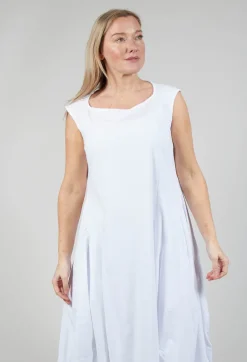 Sleeveless Jersey Dress with Tulip Hem in White