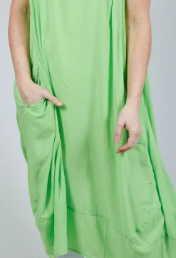 Sleeveless Jersey Dress with Tulip Hem in Lime