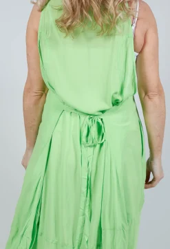 Sleeveless Jersey Dress with Asymmetric Hem in Lime