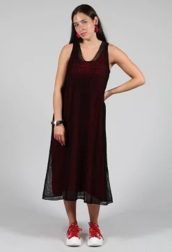 Sleeveless Jersey Dress with Asymmetric Hem in Chili