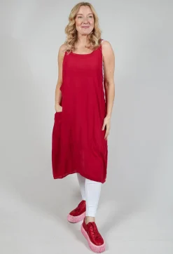 Sleeveless Jersey Dress with Asymmetric Hem in Chili