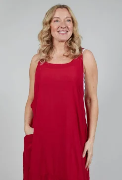 Sleeveless Jersey Dress with Asymmetric Hem in Chili