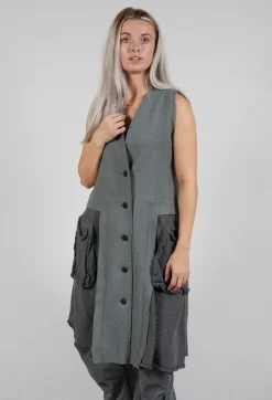 Sleeveless Longline Top with Feature Pockets in Rock