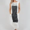 Sleeveless Midi Dress in Black Paint