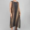 Sleeveless Midi Dress in Brown Print