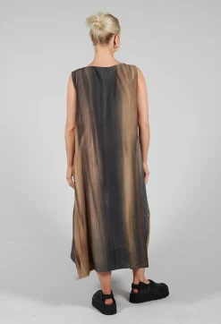 Sleeveless Midi Dress in Brown Print