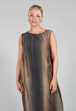 Sleeveless Midi Dress in Brown Print