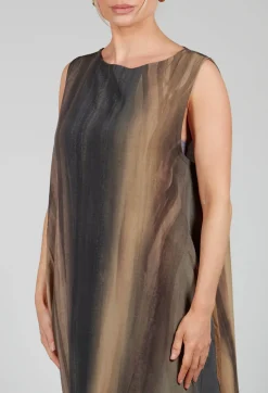 Sleeveless Midi Dress in Brown Print
