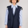 Sleeveless Pinstripe Jacket in Gessato Blue Nights