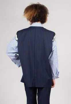 Sleeveless Pinstripe Jacket in Gessato Blue Nights