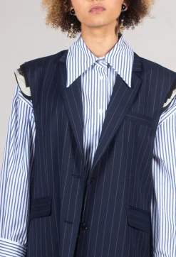 Sleeveless Pinstripe Jacket in Gessato Blue Nights