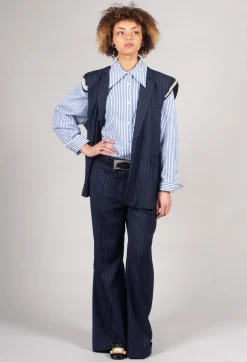 Sleeveless Pinstripe Jacket in Gessato Blue Nights