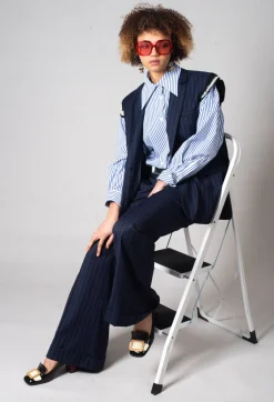 Sleeveless Pinstripe Jacket in Gessato Blue Nights