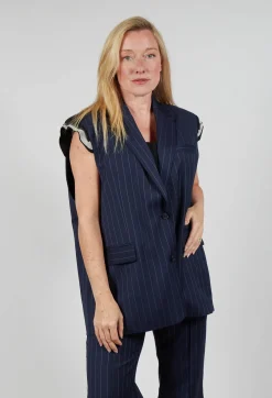 Sleeveless Pinstripe Jacket in Gessato Blue Nights