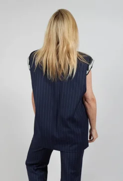 Sleeveless Pinstripe Jacket in Gessato Blue Nights