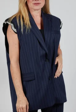Sleeveless Pinstripe Jacket in Gessato Blue Nights